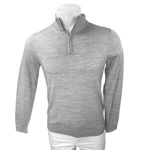 Reiss Men's Gray Merino Wool 1/4 Zip Long Sleeve Pullover Sweater Top Size S